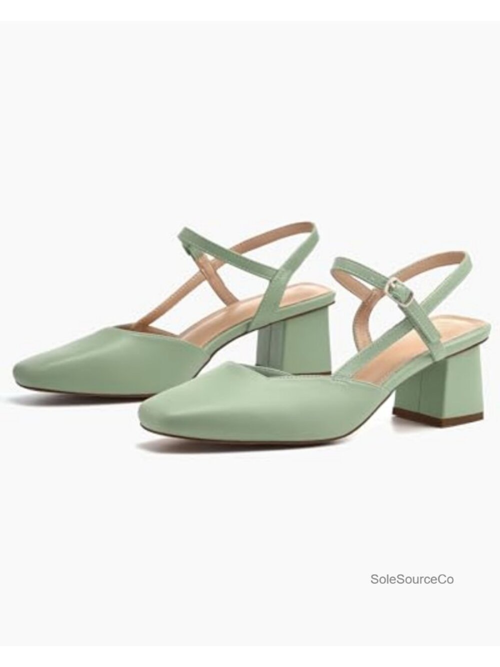 Women's Slingback Chunky Low Heels Square Toe Faux Leather Pumps Wedding Party - Picture 3 of 6